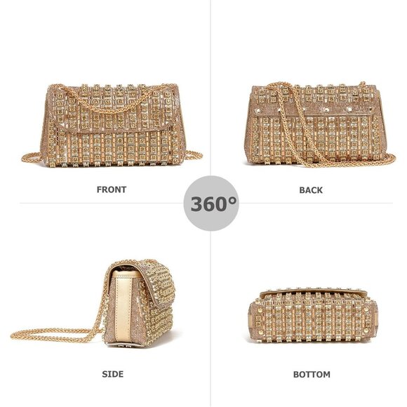 Rhinestone Clutch for Women's Sparkly Shoulder Bag for Evening & Party -Gold - Picture 8 of 8